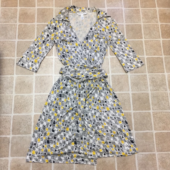 yellow and black wrap dress